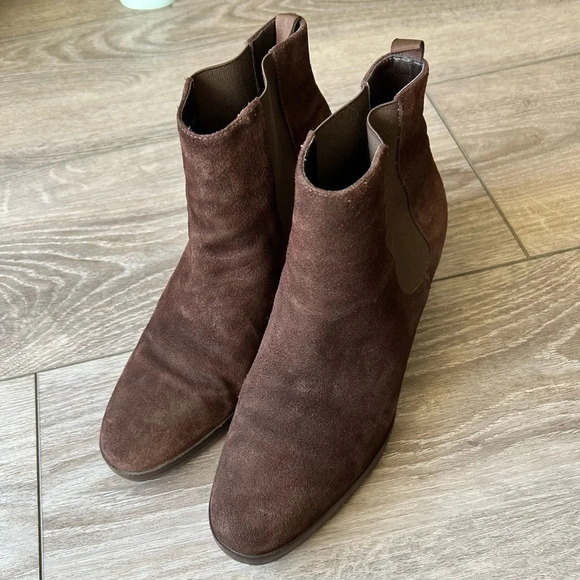 Ralph Lauren Brown Suede Leather  Wedge Ankle Boots - Picture 2 of 13